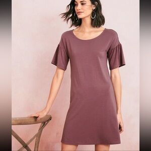 Garnet Hill Mauve Asymmetrical Ruffle Sleeve Dress